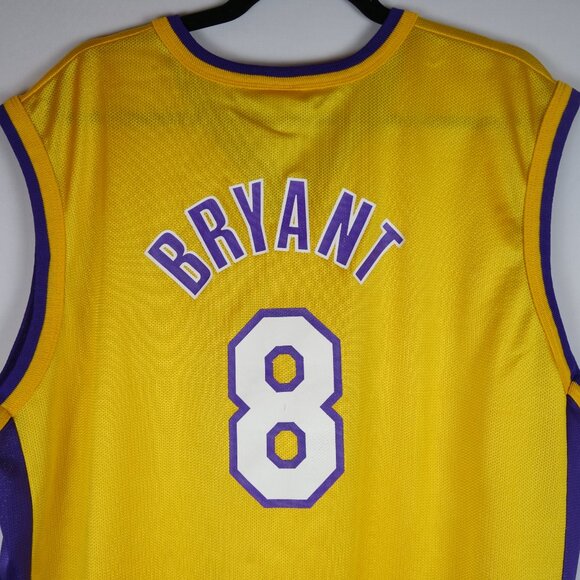 Vtg Los Angeles Lakers Kobe Bryant Yellow & Purple Champion NBA Jersey, Size XL - Picture 4 of 12